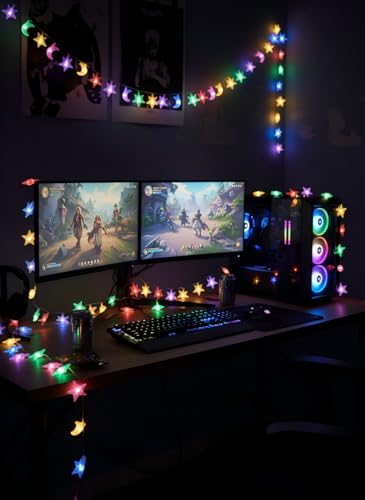 Star and Moon String Lights, 30 LED Battery Powered Fairy Lights, Waterproof for Outdoor Indoor Decor, Bedroom, Patio, Garden, Party, Wedding - style: Star and Moon