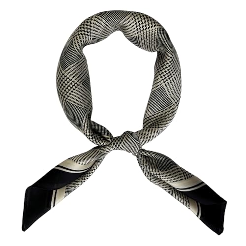 FONYVE Silk Feeling Scarf Medium Square Satin Head Scarf for Women 27.5 × 27.5 inches - color: 04 Houndstooth