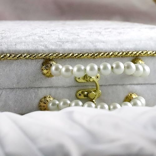 Modefa Islamic Luxury Pearl Islamic Gift Set - Holy Quran in Arabic - Velvet Box with Quran, Hijab, Tesbih, & Bookmark (White) - color: White