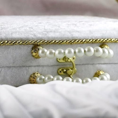 Modefa Islamic Luxury Pearl Islamic Gift Set - Holy Quran in Arabic - Velvet Box with Quran, Hijab, Tesbih, & Bookmark (White) - color: White