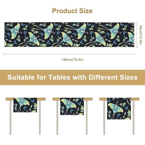 Bohemia Butterfly Moth Table Runner, Boho Wildflower Moon Phase Botanical Print Table Runner for Home Kitchen Dining Patio Holiday Party 13x36in - color: Moth-2, size: W13''xL36''