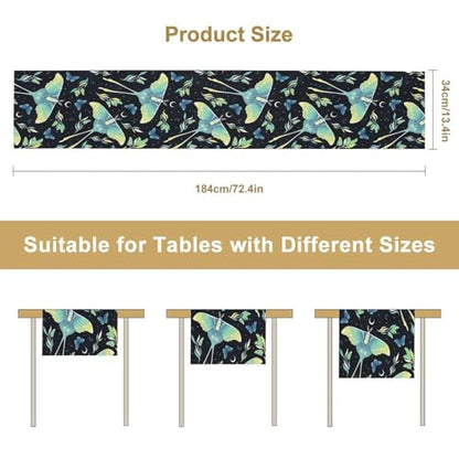 Bohemia Butterfly Moth Table Runner, Boho Wildflower Moon Phase Botanical Print Table Runner for Home Kitchen Dining Patio Holiday Party 13x36in - color: Moth-2, size: W13''xL36''