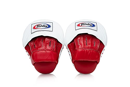 Fairtex FMV9 Contoured Focus Mitts |Striking Accuracy & Protection for Boxing, Muay Thai, Kickboxing |Ergonomic Design, Soft Padding, Secure Fit Leather - color: Red/White