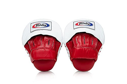 Fairtex FMV9 Contoured Focus Mitts |Striking Accuracy & Protection for Boxing, Muay Thai, Kickboxing |Ergonomic Design, Soft Padding, Secure Fit Leather - color: Red/White