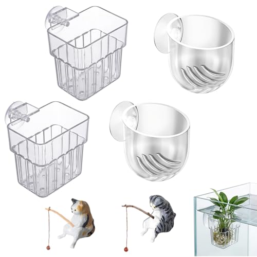 6-Piece Plant Holder for Fish Tank, Fish Tank Plant Holder, Cat Aquarium Decor Set, Cat Fish Tank Accessories, Aquarium Plant Holder Set, Multi-Design Fish Tank Plant Holders for Aquatic Environments