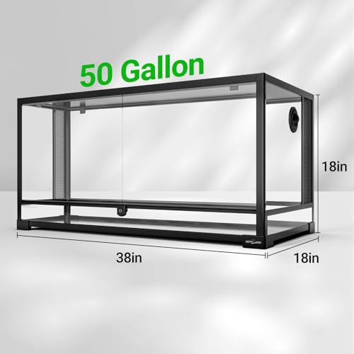 REPTI ZOO 50 Gallon Reptile Glass Tank Terrarium 2 in 1 Side Meshes and Side Glasses Double Hinge Door with Screen Ventilation Tempered Glass 36" x 18" x 17.75" - size: 36" x 18" x 17.75"
