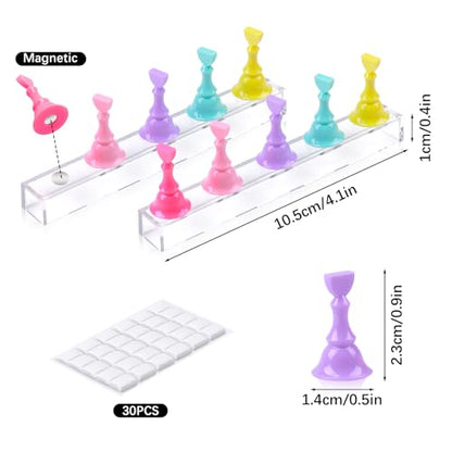 JUSTOTRY 2 Sets Nail Painting Stand With Reusable Adhesive Putty Acrylic Nail Holder For Press On Nails Display Tools Kit Accessories Home DIY Salon - color: 2 Colorful With 30pcs Clay