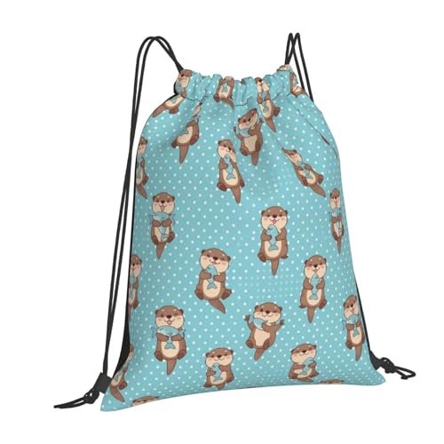 Lightweight String Backpack, Cute Otter Fish Pattern, Breathable Polyester Drawstring Bag for Travel and Outdoor Camping - color: Pattern (375)