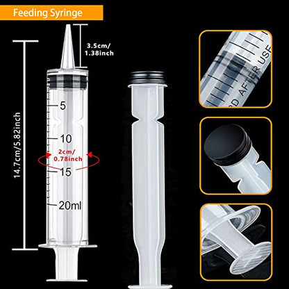 15 Pack-20ml Plastic Feeding Syringe with Cap,Individually Packge Sealed,Measuring Liquid Syringe Suitable for Industrial Scientific Labs Animal Husbandry