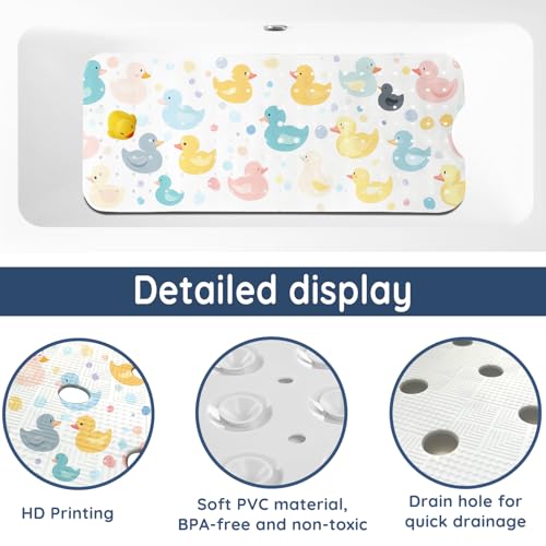 LNOND Bath Mat for Tub for Kids, Toddler Bathtub mat Non Slip, Colourful Cartoon Duck Kids Bath Mats for Bathroom Non Slip with Drain Holes and Suction Cups,Machine Washable (40 X 16 Inch) - color: Cartoon Duck