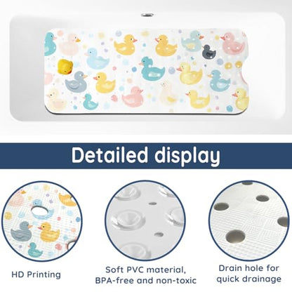 LNOND Bath Mat for Tub for Kids, Toddler Bathtub mat Non Slip, Colourful Cartoon Duck Kids Bath Mats for Bathroom Non Slip with Drain Holes and Suction Cups,Machine Washable (40 X 16 Inch) - color: Cartoon Duck