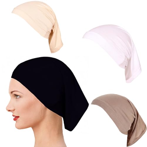 Yeieeo Women's Stretch Tube Hijab UnderCap Solid Color Hijab Headscarf For Women Lightweight Hats Breathable Liner 2pcs/4pcs - color: Bk+wt+be+lkq