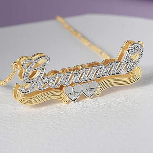 Custom Name Necklace Double Plated Name Necklace Personalized Name Plate Necklaces Name Necklaces for Women 18k Gold Plated Nameplate Pendant - color: Style 5