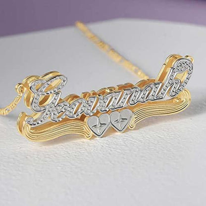Custom Name Necklace Double Plated Name Necklace Personalized Name Plate Necklaces Name Necklaces for Women 18k Gold Plated Nameplate Pendant - color: Style 5