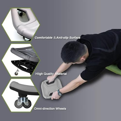 Core Coaster Abdominal Abs Training Machine Equipment, Ab Wheel Roller Exercise for Home Gym, Waist Strength Trainer with a Kneel Mat (Grey)