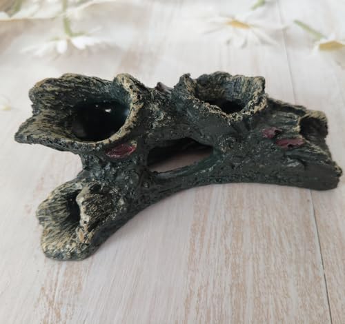 Decaying Trunk Aquarium Decoration, Betta Fish Driftwood Ornament, Small Resin Fish Tank Wood Cave Hideout Decor with Holes, Hollow Log Tree Trunk Freshwater Decors (2 Pack)