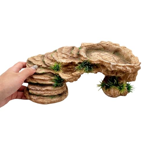 M2cbridge Reptile Hide Resting Step Ledge Cave Hideout Turtle Basking Platform – Great for Reptiles, Amphibians, and Fish (Sandy Brown) - style: Sandy Brown