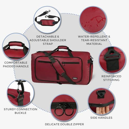 Fmeida 65L Duffle Bag with Shoes Compartment, Foldable Travel Duffel Bags for Men Women, Large Packable Travel Bag Water Repellent & Tear Resistant (Red) - color: Glossy Red