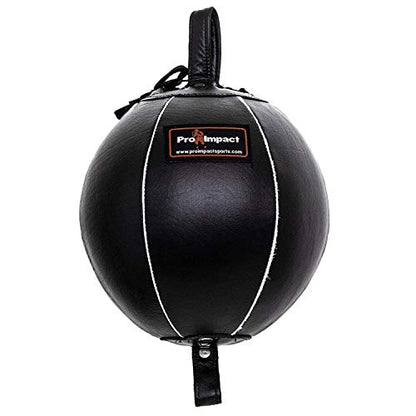 Genuine Leather Double End Boxing Punching Bag - Speed Striking & Dodge Training Ball for MMA, Muay Thai, Boxing, Gym Workout - Includes Cords & Hooks for Easy Setup - size: 9 Inch