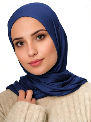 Harewom Polyester Hijab Lightweight Solid Head Wrap Scarf for Women Daily - color: Navy Blue