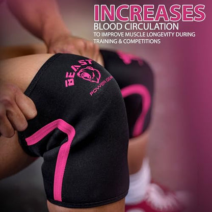 Beast Power Gear Neoprene Compression Knee Sleeves 7MM (Pair) Enhanced Knee Support in Squats Powerlifting Weightlifting and Wrestling – Unisex - color: Black/Pink, size: XX-Large