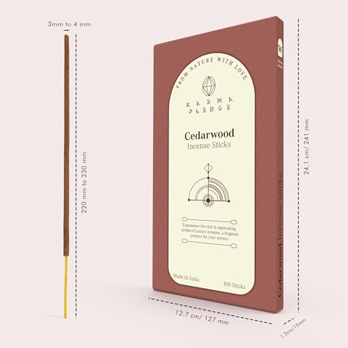 KarmaPledge Cedarwood Incense Sticks, Burn Time 45-60 Min, 100 Sticks - color: Cedarwood, size: 100 Hand Dipped Sticks