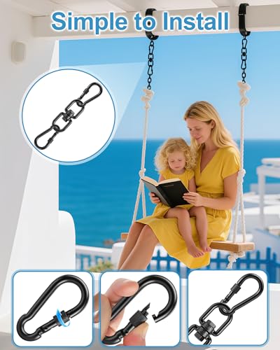 Swing Swivel, Heavy Duty 304-Stainless Steel Swivel Ring, Double Ended Eye Hook with Snap Hooks, Rotating Carabiner Swing Spinner Hanger for Web Tree (Black, M8 x 1Pack) - color: Black