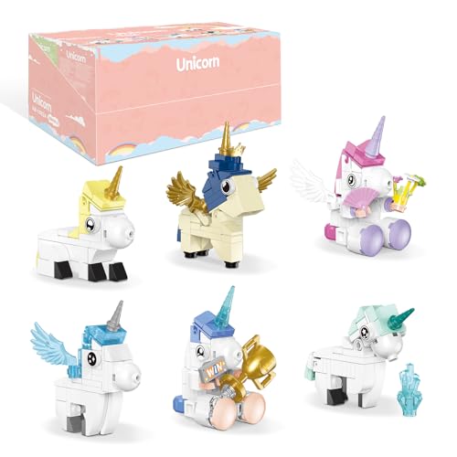 Unicorn Toys Building Set, 6 Pack Unicorn Party Favors Gift Compatible with Lego, Goodie Bags Stuffers Halloween Christmas Birthday Gift Building Blocks - color: Pink