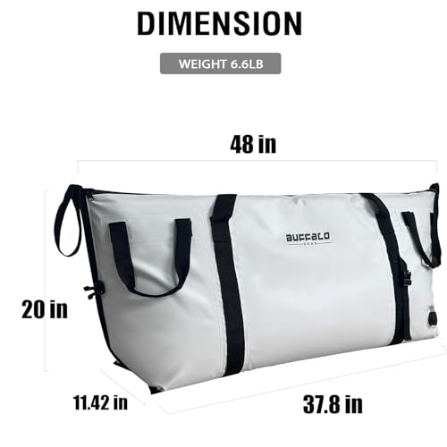 Buffalo Gear Insulated Fish Cooler - 27.5QT 58QT Waterproof Flat Bottom Bag, Leakproof and Fishing Kill Bag - color: White-85QT