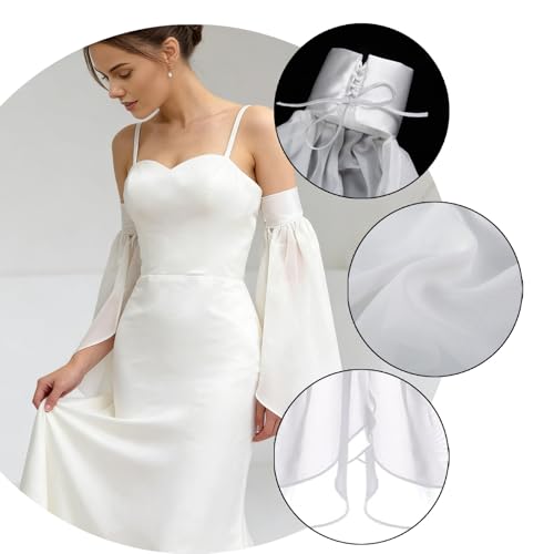 Long Tulle Bell Sleeves for Women, Women's Victorian Long Tulle Gloves with Adjustable Tie Strings - color: White