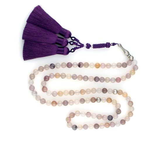 Muslims Islamic 99 Dhikr Tasbeeh Tasbih Prayer Beads, Violet Stone Beads with Tassel
