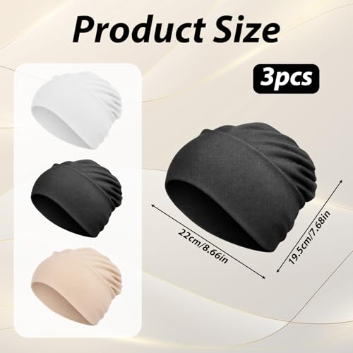 3 Pcs Women Hijab Undercap, Non Slip Hijab Cap, Solid Color Undercap Under Scarf for Women (Black, White, Khaki)