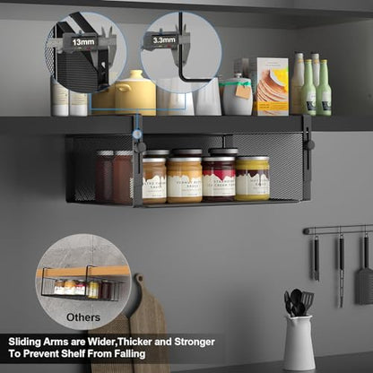 AmonHouseware 2Pack Under Shelf Basket,Adjustable Hanging Holder,Black | Under Cabinet Shelf Add-on, Slide-in Baskets,Storage for Laundry Room Kitchen Pantry Desk Bookshelf Counter Cupboard - color: Black