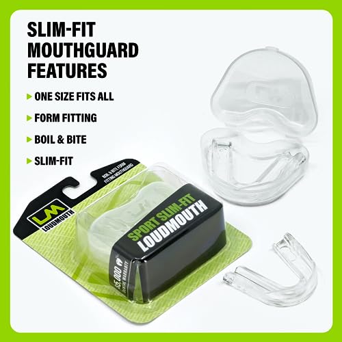 Loudmouth Sport Slim-Fit Boil & Bite Mouth Guard (2 Pack) Plus Mouthguard Case, Advanced Protection for All Contact Sports (Clear) - color: Clear