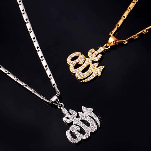U7 Allah Pendant Necklace with Chain Platinum / 18K Gold Plated Muslim Jewelry Islamic Pendant - color: 01.Platinum Iced Out
