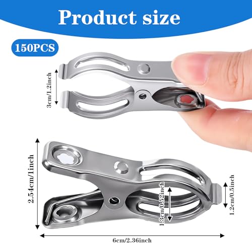 150 Pcs Garden Clips Heavy Duty Stainless Steel Metal Clips Large Open Garden Net Clamps for Greenhouse Hoops, Shade Cloth, Plant Cover, Tarp and Netting