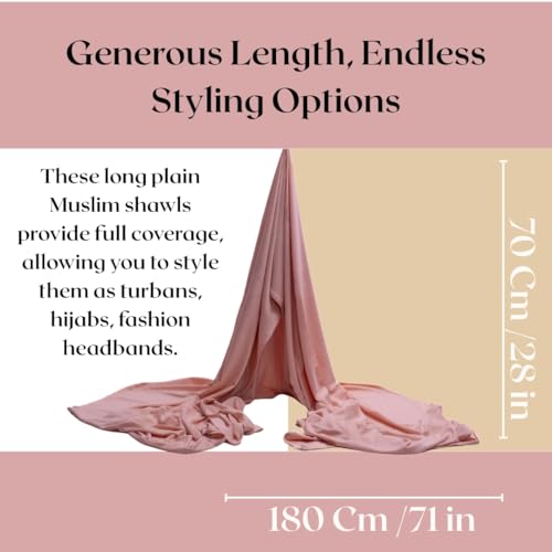 Premium Bamboo Jersey Hijab Scarves -Turban Head Wraps for Women, Fashion Headbands Long Plain Muslim Shawls - color: Light Pink