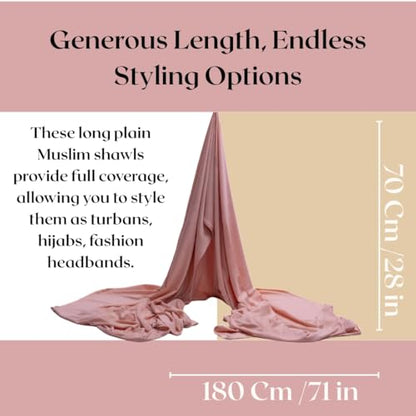 Premium Bamboo Jersey Hijab Scarves -Turban Head Wraps for Women, Fashion Headbands Long Plain Muslim Shawls - color: Light Pink