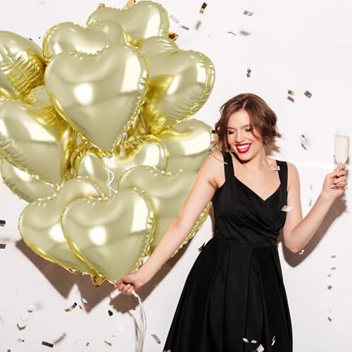 Light Gold Heart Balloons, 10PCS Love Foil for Wedding Bridal Shower Party - color: Light Gold