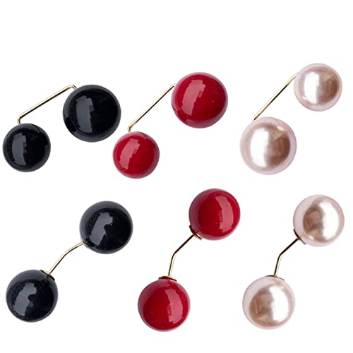 WILLBOND 6 Pcs Artificial Pearl Brooch Pins Sweater Shawl Safety Clips Dress Clips for Women - color: Black, Pink, Red