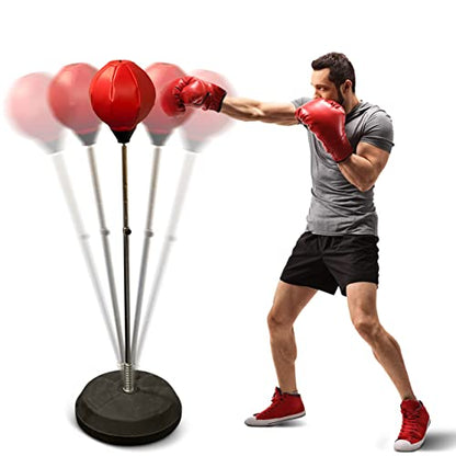 Freestanding Punching Bag with Boxing Gloves Set + Pump | Adjustable Height Boxing Bag Reflex Standing Speed Bag | MMA Fitness Training for Adults/Kids | Stress Relief Exercise Strength Train