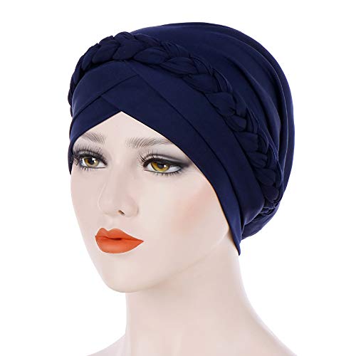 Cancer Chemo Beanies Bandana Headwrap Cap Satin Bonnet Head Scarf Hijab Braid Silky Turban Hats for Women - color: Navy