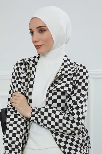 Aisha's Design Instant Turban 95% Cotton Head Scarf Headwear Combed Cotton Ninja Cap, Slip on Jersey Hijab - color: Cream