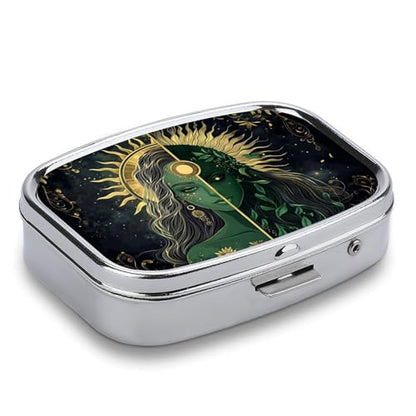 Greek Goddess Square Pill Box Metal 2.2x1.6 Inch,Medicine Storage Case Compact Travel Pill Organizer Pocket Pill Container for Daily Medication Vitamins Pills - color: Greek Goddess