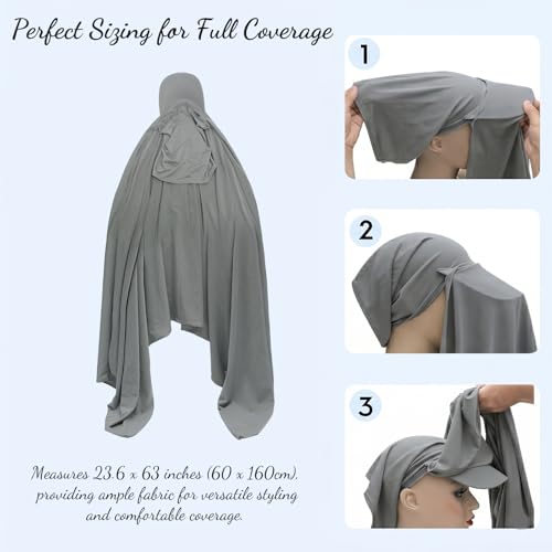 ZLYC Women Muslim Hijab Scarf with Visor Built-in Undercap Sun Protection Headwrap - color: Solid Light Gray