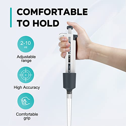 LAB FISH M2-10ml Lab Pipette, 2-10ml Adjustable Volume w/20 Tips | 2-10ml range, 0.1ml increment, single channel, manual, includes 20 tips, for lab liquid transfer - style: 2-10ml Set
