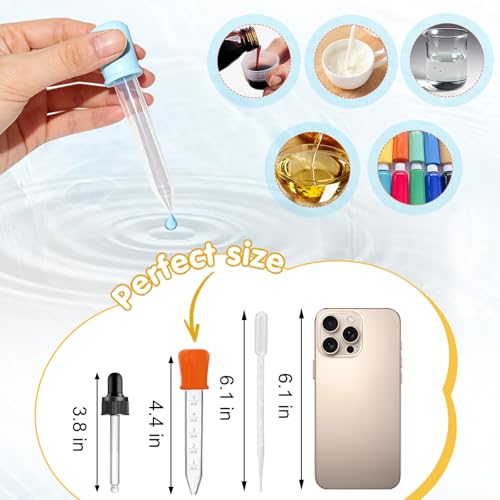 24 Pack Liquid Droppers with a Clean Brush, 5ML 8 Colors Silicone and Plastic Pipettes with Bulb Tip, Medicine Eye Dropper for Crafts/Candy Mold/Gummy Bear Maker/Oil