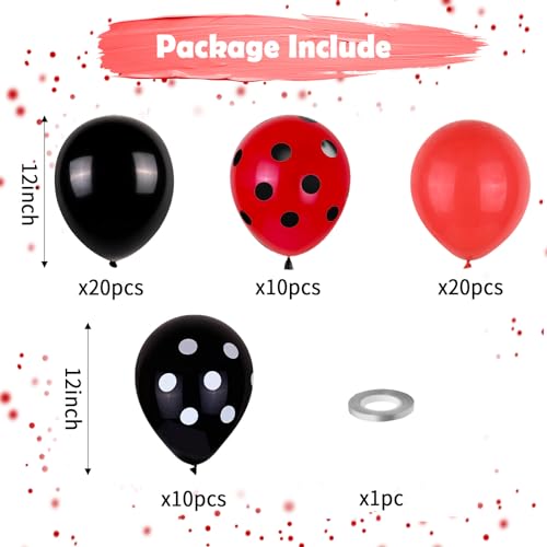 Ladybug Balloons, Red Black Polka Dots Balloons Matte Black and Red Balloon Black and White Polka Dot Latex Balloon for Kids Adults Ladybug Birthday Jungle Party Wedding Baby Shower Graduation - color: Red Black Polka Dots