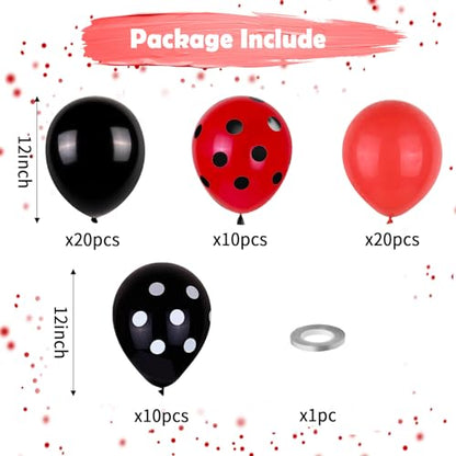 Ladybug Balloons, Red Black Polka Dots Balloons Matte Black and Red Balloon Black and White Polka Dot Latex Balloon for Kids Adults Ladybug Birthday Jungle Party Wedding Baby Shower Graduation - color: Red Black Polka Dots