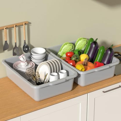 Light Gray Bus Tub, 35 L Plastic Commercial Bus Tubs, 4 Packs | Food Service Bus Box for Restaurant, Food Preparation, Frozen Food, Storage, Washing Dishes, Transportation and Cleaning - size: 35 L